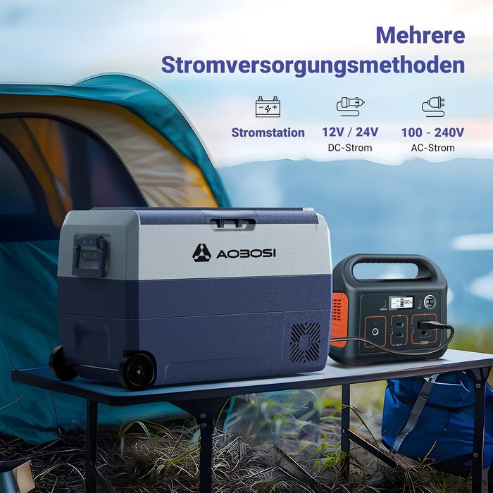 Автомобільний компресорний холодильник AAOBOSI 50л з Wi-Fi, 12/24V та 220V, -20°C для авто, кемпінгу, вантажівок, з двома зонами охолодження