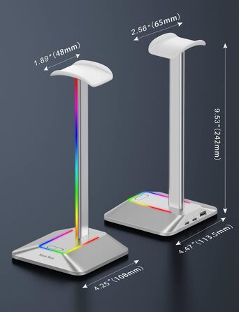 Підставка для навушників New bee RGB з USB Type-C, універсальна підставка для геймерських навушників, зарядка та передача даних, колір сріблястий