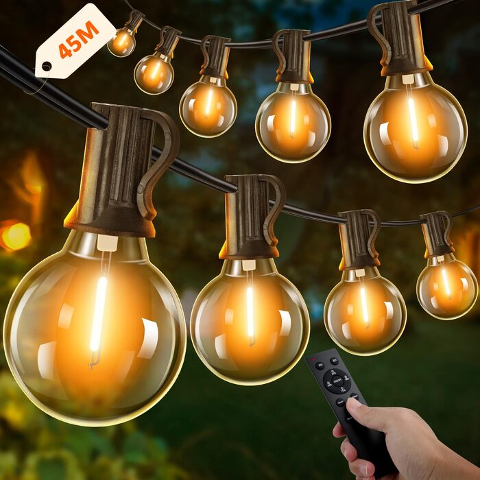LED гірлянда Kangtaixin 45м для вулиці з таймером, 78 лампочок G40, 4 режими, димер, водонепроникна, теплий білий для саду, балкону, вечірки