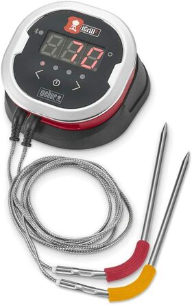 Weber iGrill 2 — розумний Bluetooth термометр для м'яса з 4 підключеннями, магнітним кріпленням, контроль через додаток та дисплей, чорний, 3.2 x 10.8 x 5.0 см, для гриля