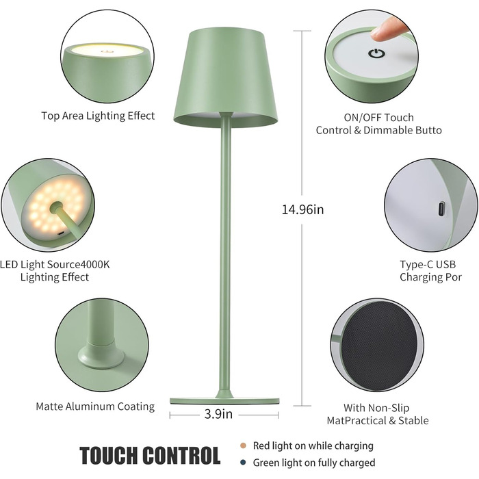 LED-лампа Zoeger 2 шт. на акумуляторі, диммер, USB-C, IP54, для дому та вулиці