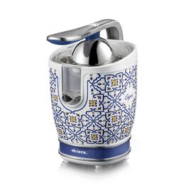 Citrus-прес електричний Ariete 413 Positano з металевим корпусом, 2 насадки, захист від крапель, синій/білий
