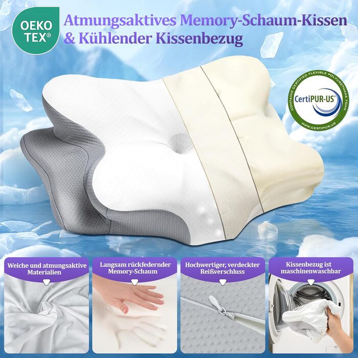 Подушка для шиї з Memory Foam - ортопедична подушка для сну, бічних, спинних та тих, хто спить на животі. Підтримка шиї, ергономічна подушка