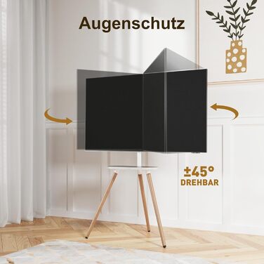 Підлогова телевізійна стійка ECOTINY TV для екранів 40-65 дюймів, висота регулюється, поворотна, переносна, з полицею, чорний горіх/білий, дерево, VESA 400x400 мм, до 35 кг