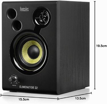 Hercules DJSpeaker 32 Party – Активні монітори для DJ, 2x15 Вт RMS, з вбудованими світловими ефектами, Чорні