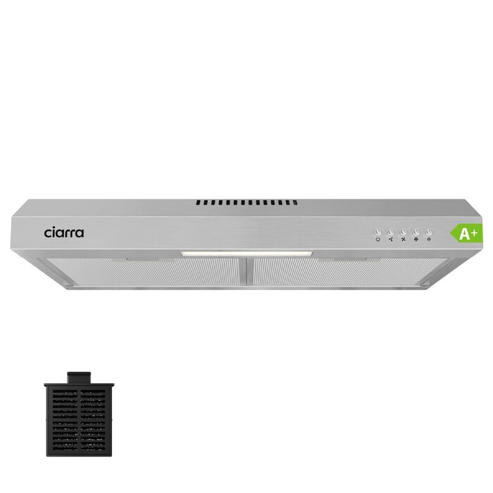 Витяжка кухонна CIARRA CBCB6906D 60 см, вбудована, нержавіюща сталь, LED-підсвітка, продуктивність 391 м³/год, клас A++, режим рециркуляції та відводу