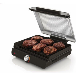 Електрогриль Ninja Sizzle Indoor з антипригарною пластиною, знімною кришкою, лотком для жиру, температурним регулятором та рецептурником, сірий GR101EU