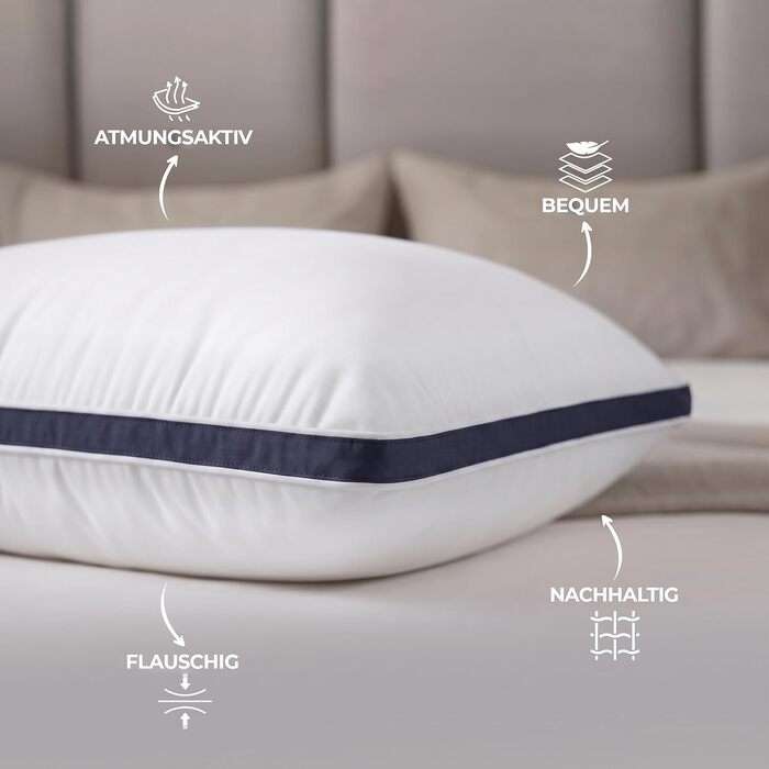 Набір подушок для сну Utopia Bedding, 40x80 см, дихаючі гіпоалергенні подушки, темно-синій колір (2 шт.)