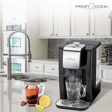Диспенсер для гарячої води ProfiCook PC-HWS 1145, корпус з нержавіючої сталі, гаряча вода одним натисканням кнопки приблизно за 3 секунди, LED-дисплей із сенсорним керуванням, 2600 Вт (резервуар для води 2,2 літра)