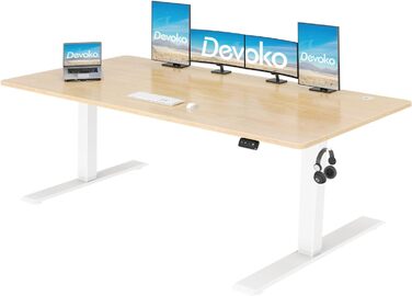 Devoko електричний стіл з регулюванням висоти 180x80 см, бежевий, офісний комп'ютерний стіл з пам'яттю положень, стіл для роботи стоячи/сидячи