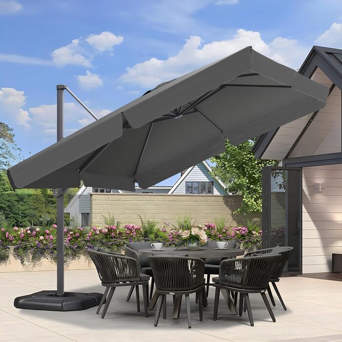 Сонячна парасоля Sekey Alu 300x300 см, квадратна, з кривошипом, 360° обертанням, нахилом, педаллю, UV50+ захистом для саду і тераси