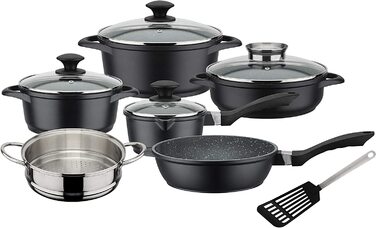 Набір посуду GSW Gourmet Granit 10 предметів — алюмінієвий литий набір каструль, сотейника, сковороди з кришками, для індукції, преміум-якість