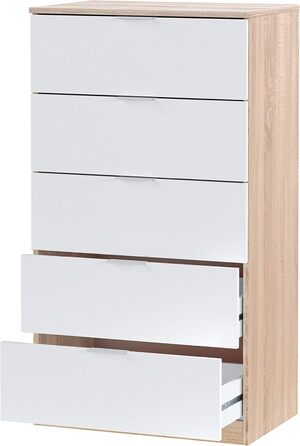 Комод з п’ятьма шухлядами Artik, білий і канадський дуб, 60x110x40 см