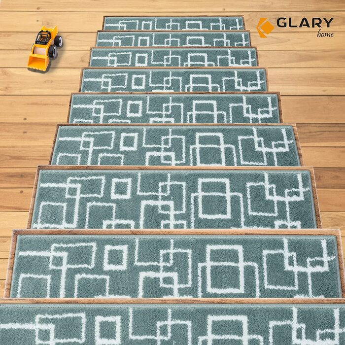 Набір 15 самоклеючих килимків для сходів Glary Home 22x71x1,2 см, квадратний візерунок, біло-блакитний