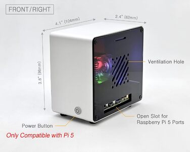 Корпус ElectroCookie для Raspberry Pi 5, алюмінієвий міні-тауер з вентилятором і RGB підсвічуванням, сріблястий
