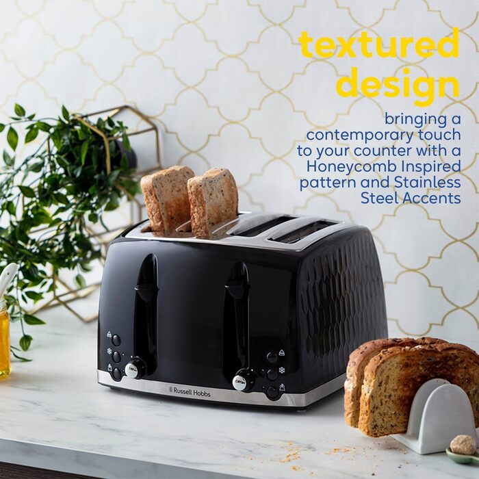 Тостер Russell Hobbs 26071 на 4 тости, чорний: сучасний дизайн, широкі слоти, підйомний механізм