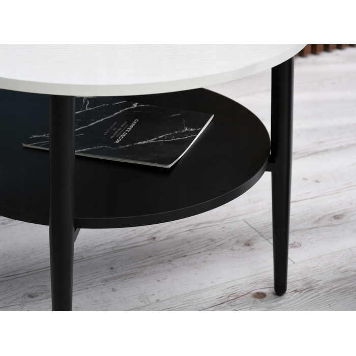 Круглий кавовий столик Mebel-Partner, 60 x 60 x 45 см, білий/чорний