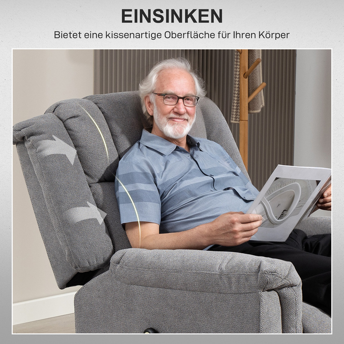 HOMCOM Recliner TV Recliner Електричний регульований масажний реклайнер з функцією відкидання вкладки Sit-to-Stand, широка спинка Реклайнер для телевізора з підніжкою, 2 бічні кишені для вітальні темно-сірий