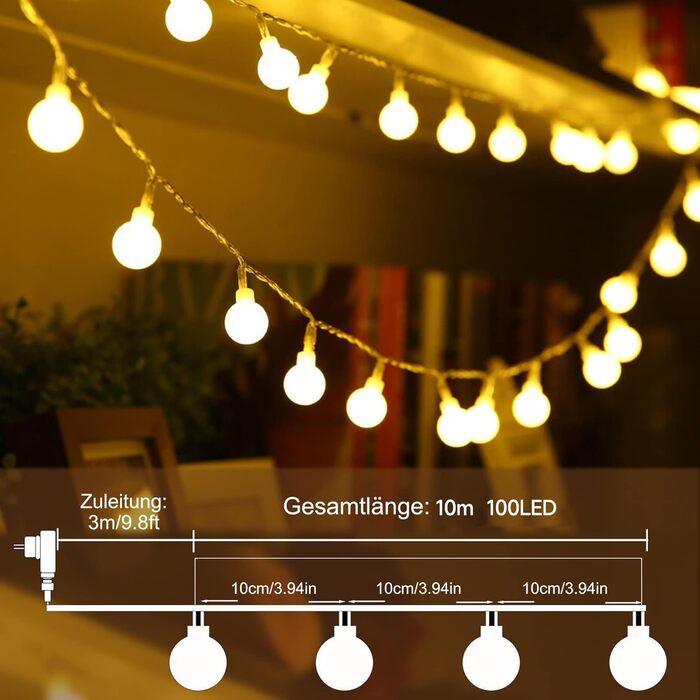 Гірлянда кулькова WOWDSGN 200 LED 20 м, диммована, для дому та вулиці, 8 режимів, енергозберігаюча, тепле біле світло, для Різдва, вечірок, весіль, саду