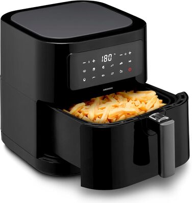 Аерофритюрниця MEDION E40 XL, 5.2 л, 2150 Вт, 9 програм, без олії, сенсорне керування, чорна