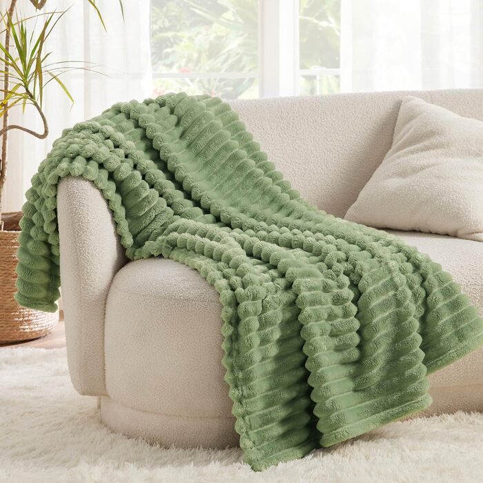 BEDSURE Плед великий 220x240 см - теплий, м'який, для декору кімнати, плед на диван, вовняний, флісовий, XXL, білий (150 x 200 см, Reseda)