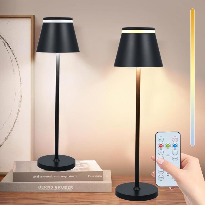LED-лампа настільна бездротова Neoglint з бездротовою зарядкою та пультом дистанційного керування, чорний (2 шт.)