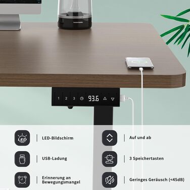 Електричний підйомний стіл Devoko 180x80 см, регульований робочий стіл для офісу та дому з пам'яттю на 3 режими, USB-портом та стільницею 18 мм, колір горіх