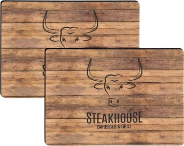 Набір тефлонових столових підставок BBQ Steakhouse, дерев'яний дизайн, 2 шт., 30x43 см, антиковзна основа, захист від плям