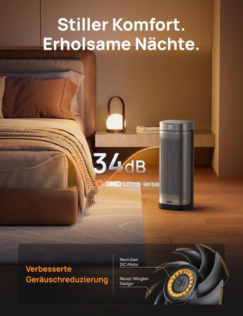 Електричний обігрівач DREO Solaris Slim H2: 2000W, керамічний, з термостатом, таймером, осциляцією, захистом від перегріву та перекидання, срібний