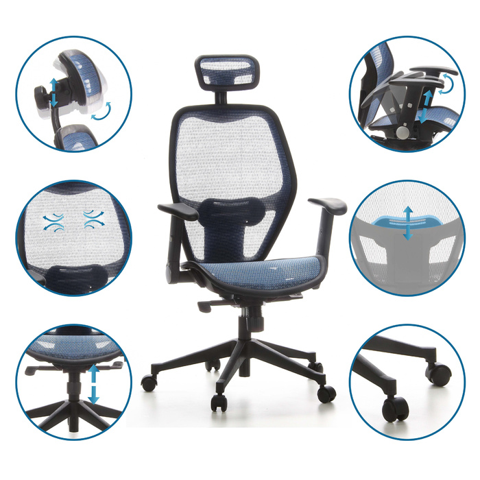 Офісне крісло / Крісло керівника AIR-PORT Mesh Blue hjh ОФІС