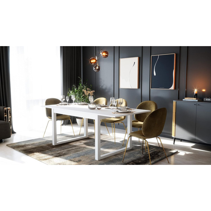 Стіл обідній Newfurn розсувний 160-200x90 см, білий, сучасний скандинавський стиль, для кухні та вітальні, з стільницею