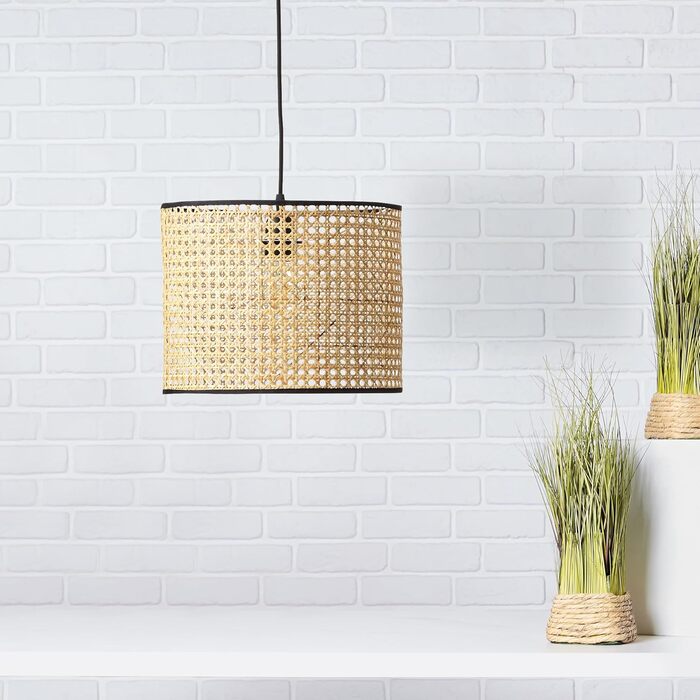 Підвісна лампа Lightbox Boho у натуральному стилі з ротангу та металу, світло-коричнева/чорна, кабель 174 см, діаметр 30 см, цоколь E27, макс. 60 Вт