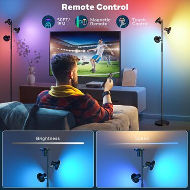 Торшер SIBRILLE 36W LED RGB з димером, 2500 Лм, з пультом і сенсорним керуванням, 2700K-6500K, 3-режими, сучасна лампа для вітальні, спальні, офісу, готелю, чорний