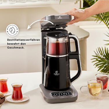 Чайник-робот Karaca Çaysever Robotea Pro 4-в-1, 2500Вт, Space Gray, автомат для чаю та фільтр-кави, індикатор свіжості, функція приготування питної води