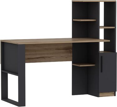 Стіл письмовий Homidea TODY для комп'ютера з дверцятами та полицями, сучасний дизайн, для домашнього офісу або дитячої кімнати, антрацит/дуб, чорний