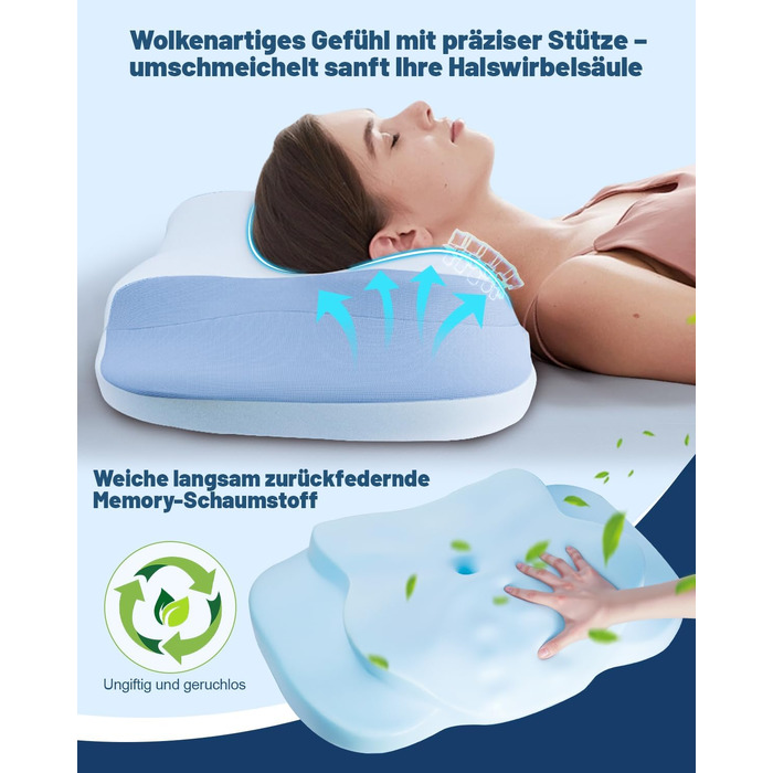 Подушка для шиї та голови IDEA з Memory Foam, ортопедична, антихропічна, для сну на боці, спині та животі (1 шт)