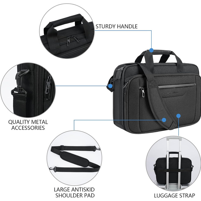 Сумка для ноутбука VANKEAN Premium Briefcase, чохол-кейс для ноутбука до 15.6 дюймів, чорний