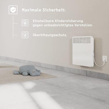 Електричний конвектор STIEBEL ELTRON CON 5 Premium 0,5 кВт для 6 м², настінний, енергоощадний, з LC-дисплеєм, таймером, VDE сертифікатом, безшумний режим