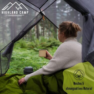 Ультралегкий бавовняний спальник HIGHLAND CAMP 570г, для хостелів, гірських притулків, молодіжних гуртожитків, зелений