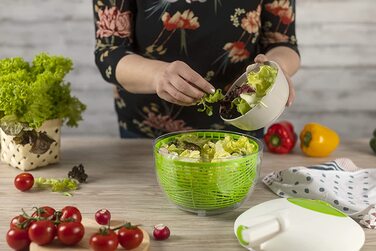 Сушарка для салату KUHN RIKON 21 см, біло-зелена, з кнопкою зупинки, кухонний аксесуар