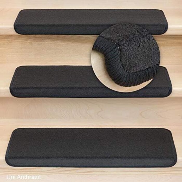 Комплект килимків для сходів Metzker® Vorwerk Uni антрацит, прямокутні, 16 шт, окремо і набором