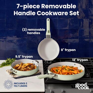 Набір посуду GoodCook Keramik, 14 предметів, знімні ручки, антипригарне покриття, для індукції та духовки, зелений шавлії