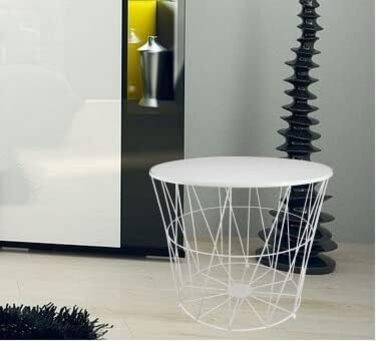 Журнальний стіл PrimoLiving Design, білий, металевий кошик з дерев'яною кришкою 'Diagonal', 40x35 см, з місцем для зберігання