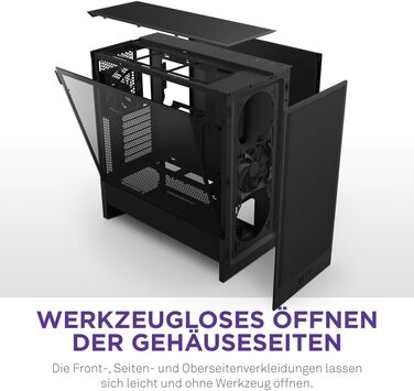 NZXT H5 Flow – компактний ігровий ATX Midi Tower корпус для ПК, високий повітряний потік, 2 вентилятори 120 мм, підтримка радіатора 360 мм спереду та 240 мм зверху, чорний