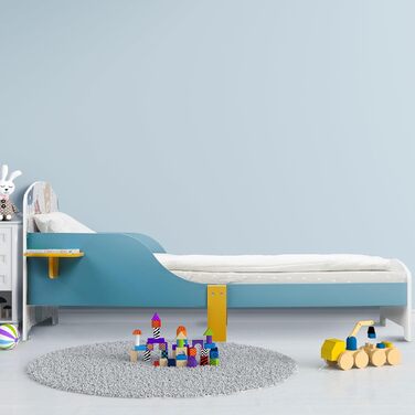 Дитяче ліжко Relaxdays 60x94x143 см, з бортиками, полицею, малюнком Монстри, з рейковим дном, МДФ, кольорове