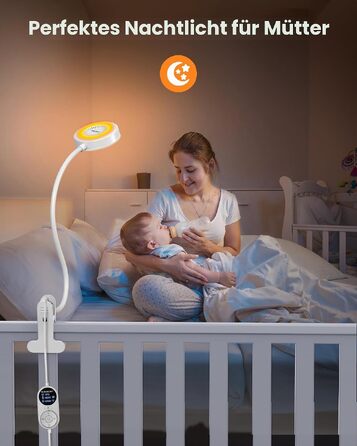 Світильник для читання в ліжку Glocusent, LED лампа на затискачі з пультом, 3 кольори світла та 5 рівнів яскравості, нічник з бурштиновим світлом, таймер 30/60 хв, білий