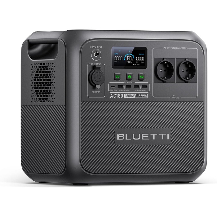 Портативна електростанція BLUETTI AC180, ємність 1152 Wh, номінальна потужність 1800 W, пікова потужність 2700 W