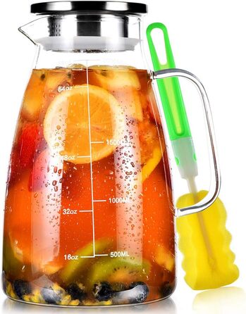Скляна карафа Aofmee 2 літри з кришкою, для води, соку, айс-ті, 2L