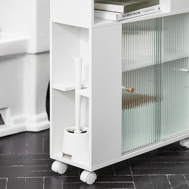 Вузький стелаж на колесах SoBuy BZR117-W, 20 см, білий, для кухні та ванної, для зберігання туалетного паперу, органайзер, нішевий шафа, розміри 20x71x60 см