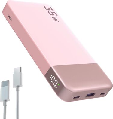 Power Bank Nobis 10000mAh з цифровим дисплеєм, USB-C, 35W, PD/QC, рожевий